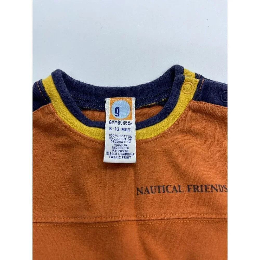 Gymboree Nautical Adventure 2pc Set Navy Blue Overalls & Orange Bodysuit 6-12 M